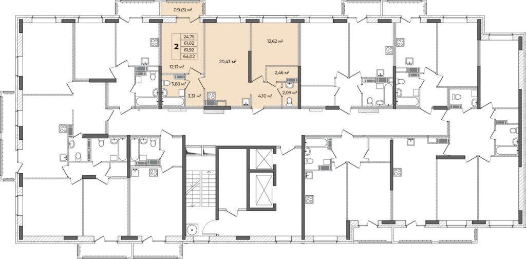 2-комнатная квартира — на этаже
